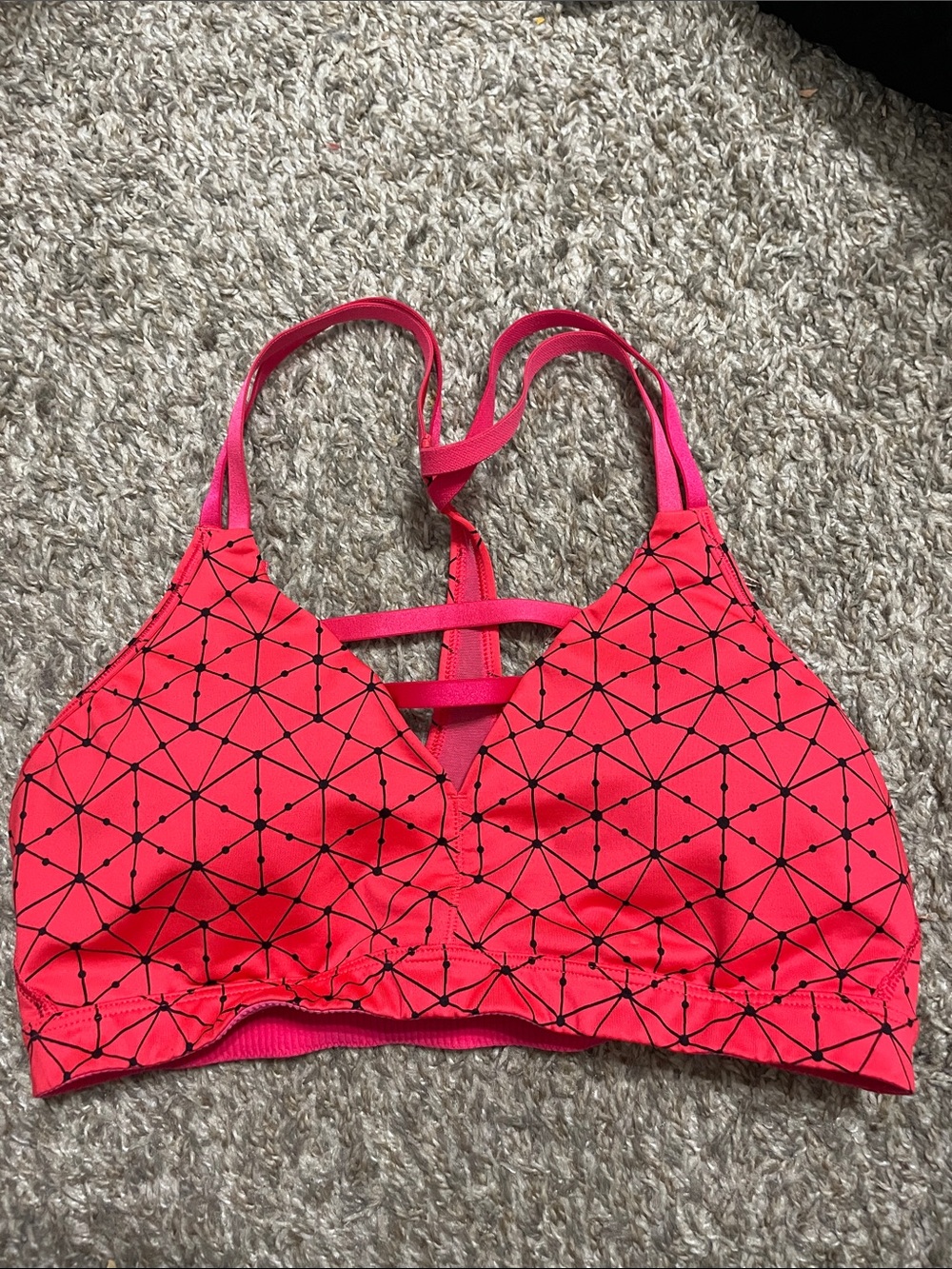 Women's Pink Geometric Strappy Sports Bralette